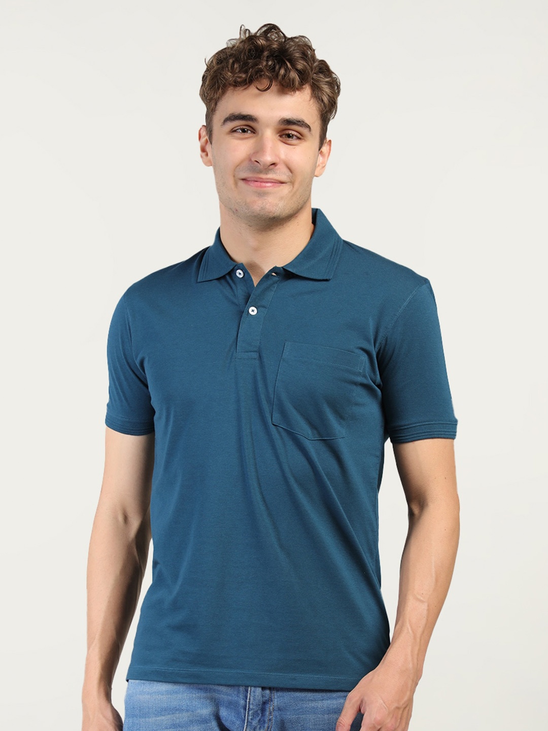 

Plagg Men Polo Collar Cotton T-shirt, Blue