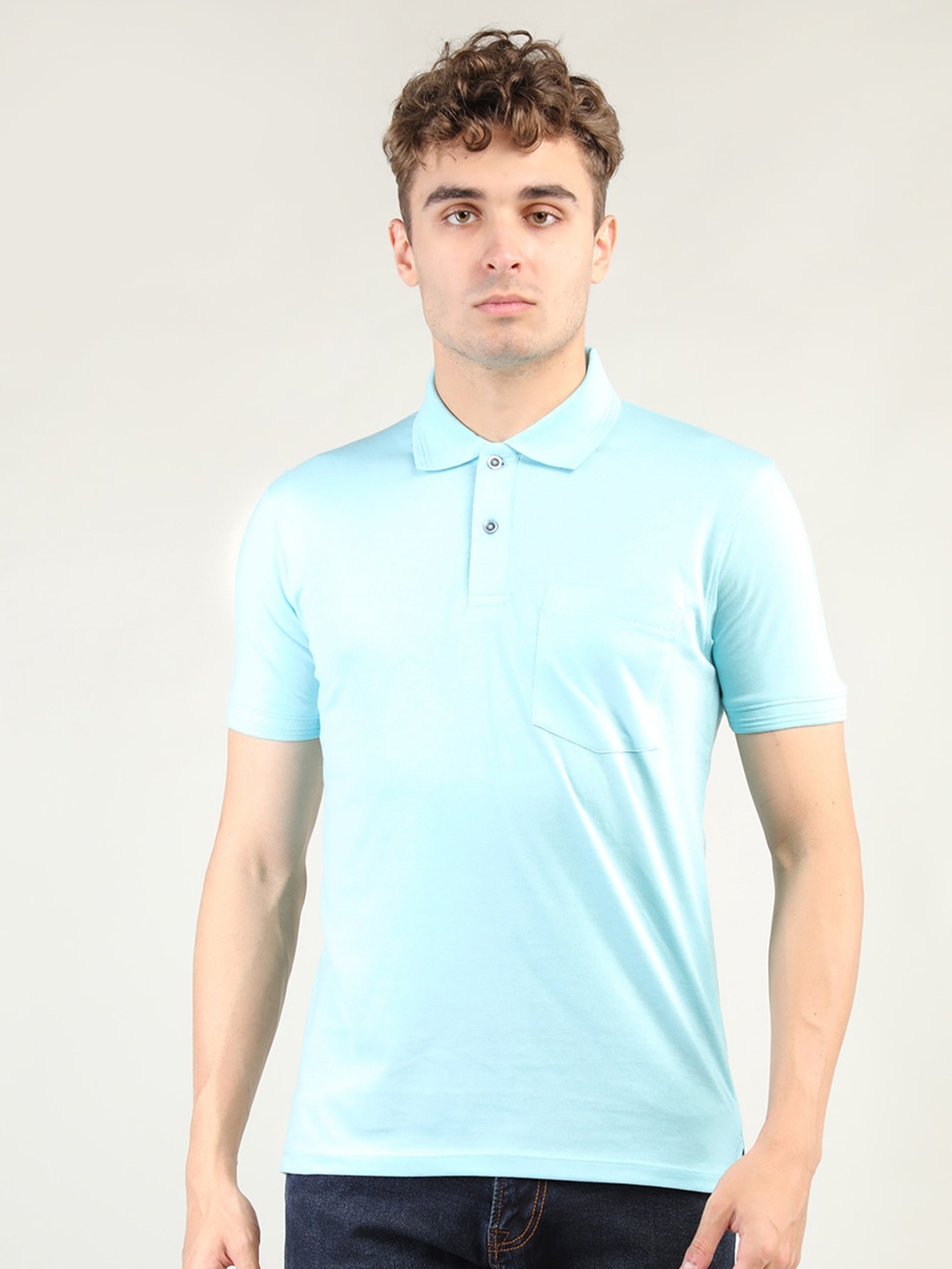 

Plagg Men Polo Collar Cotton T-shirt, Blue