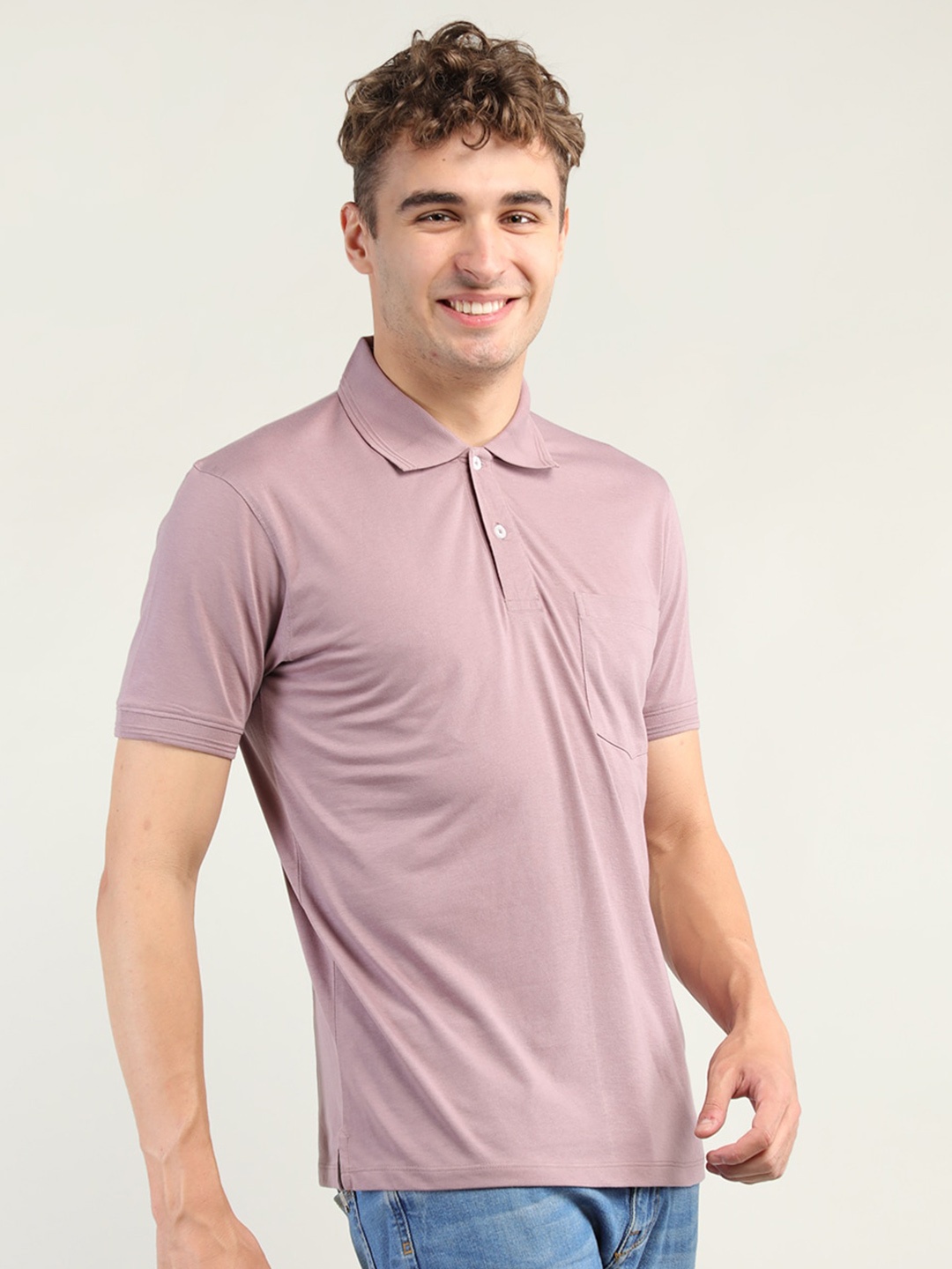 

Plagg Men Polo Collar Cotton T-shirt, Lavender