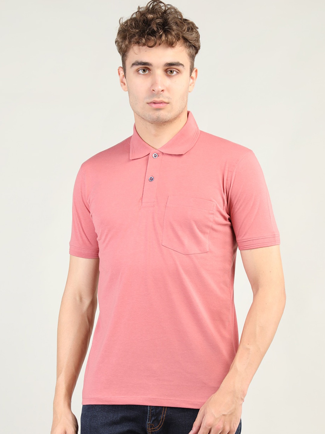 

Plagg Men Polo Collar Cotton T-shirt, Pink