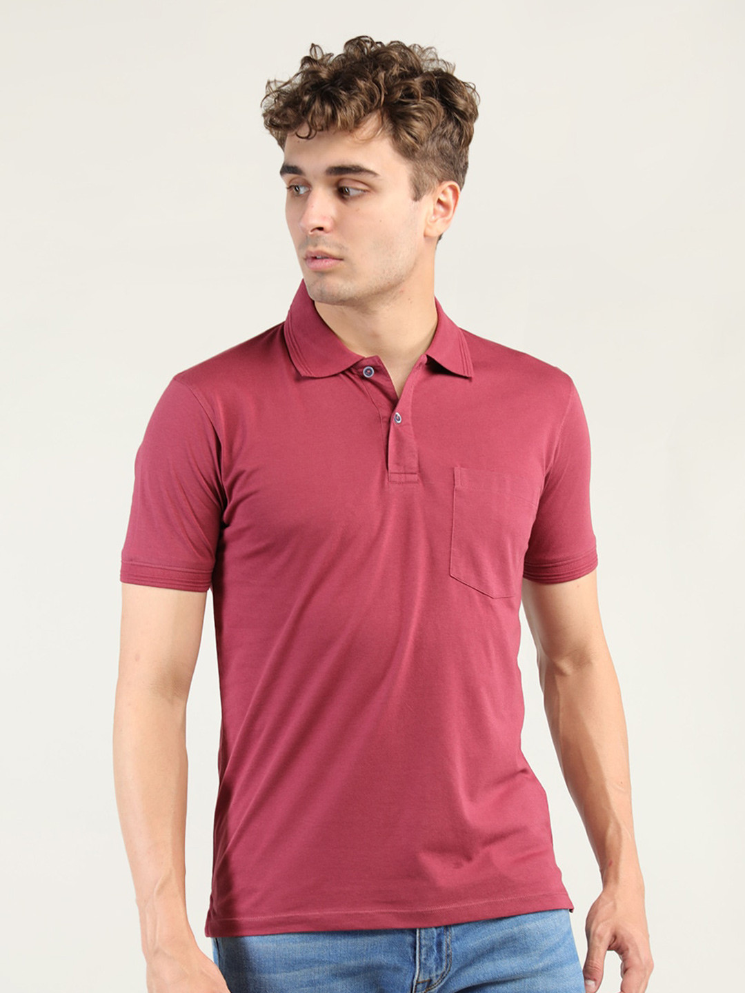 

Plagg Men Polo Collar Cotton T-shirt, Mauve