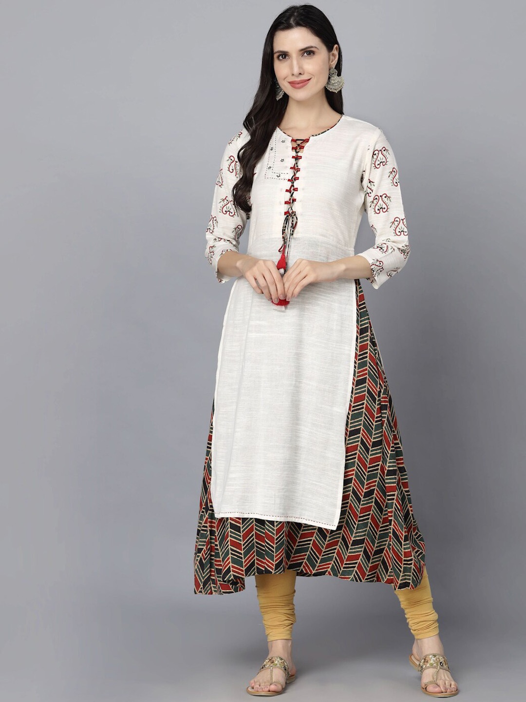 

MAAND Women Ethnic Motifs Printed Thread Work Indie Prints Cotton Kurta, White
