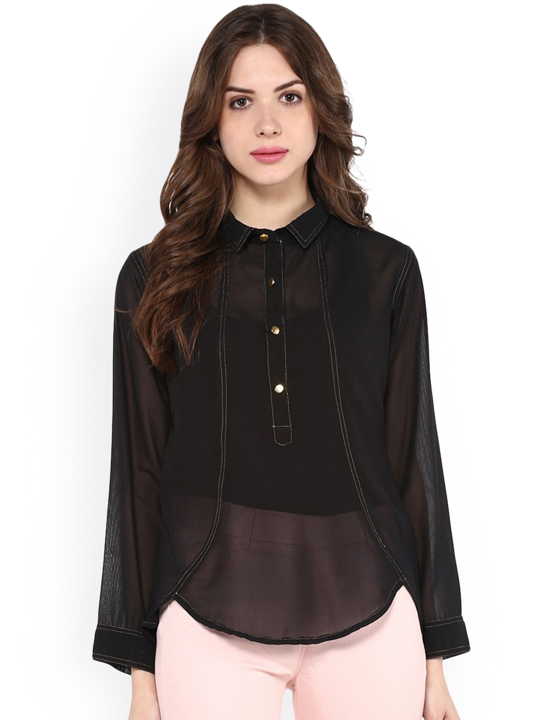 

Zima Leto Women Black Solid Shirt Style Top