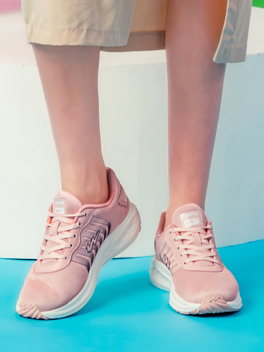 

Campus Women Mesh Running Sports Shoes, Peach