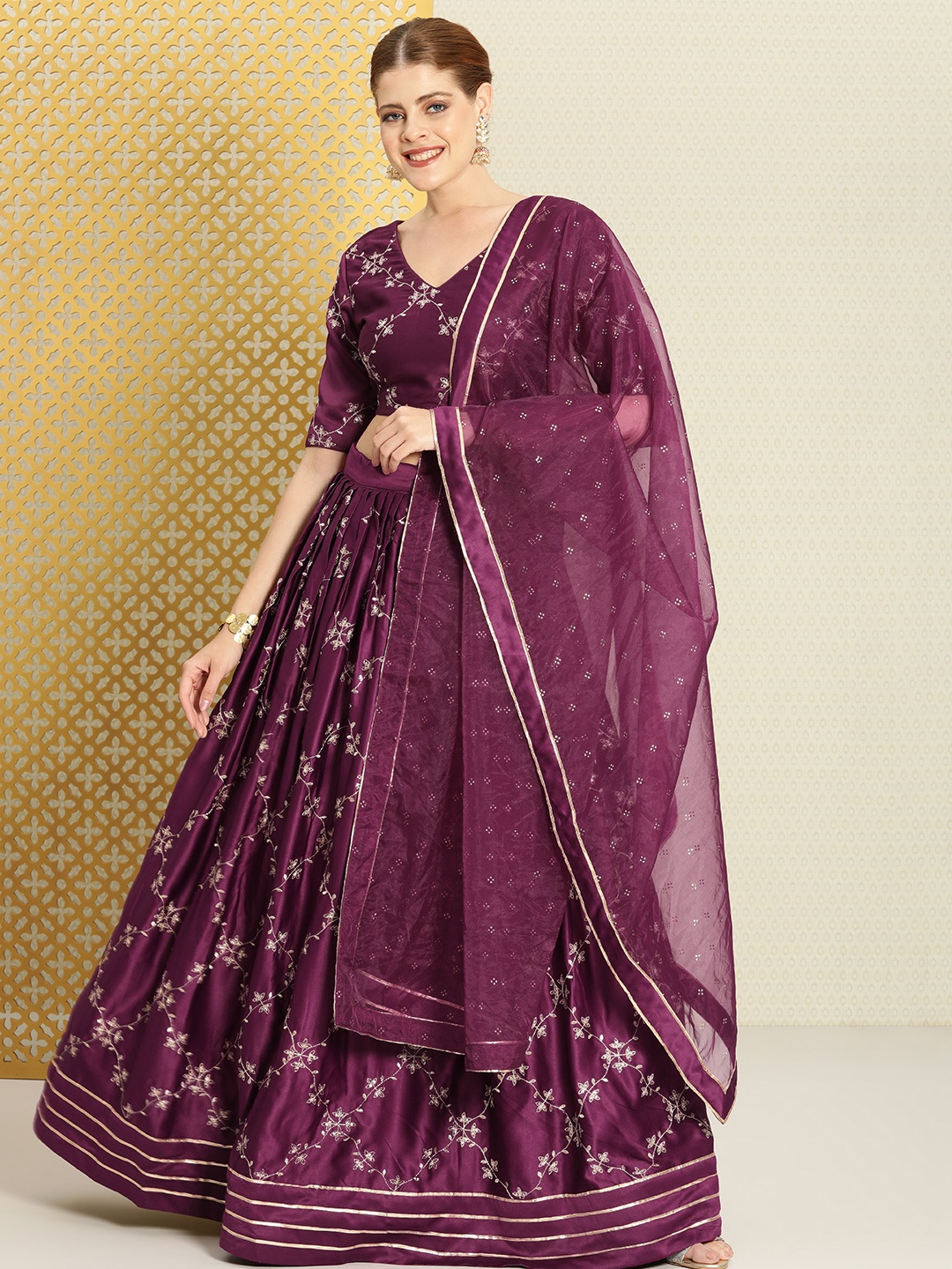 

House of Pataudi Embroidered Semi-Stitched Lehenga & Unstitched Blouse With Dupatta, Mauve
