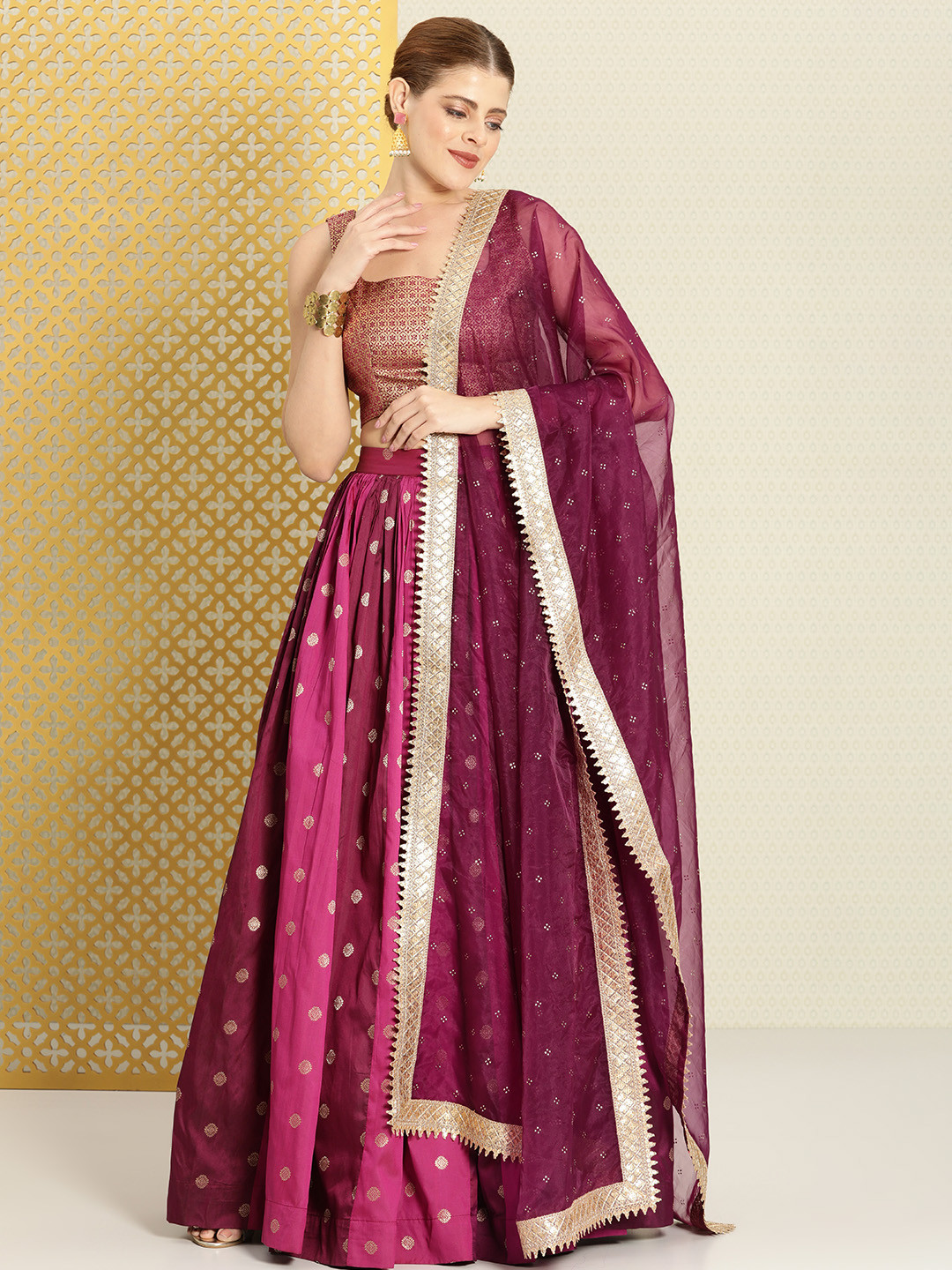 

House of Pataudi Woven Design Semi-Stitched Lehenga & Unstitched Blouse With Dupatta, Mauve