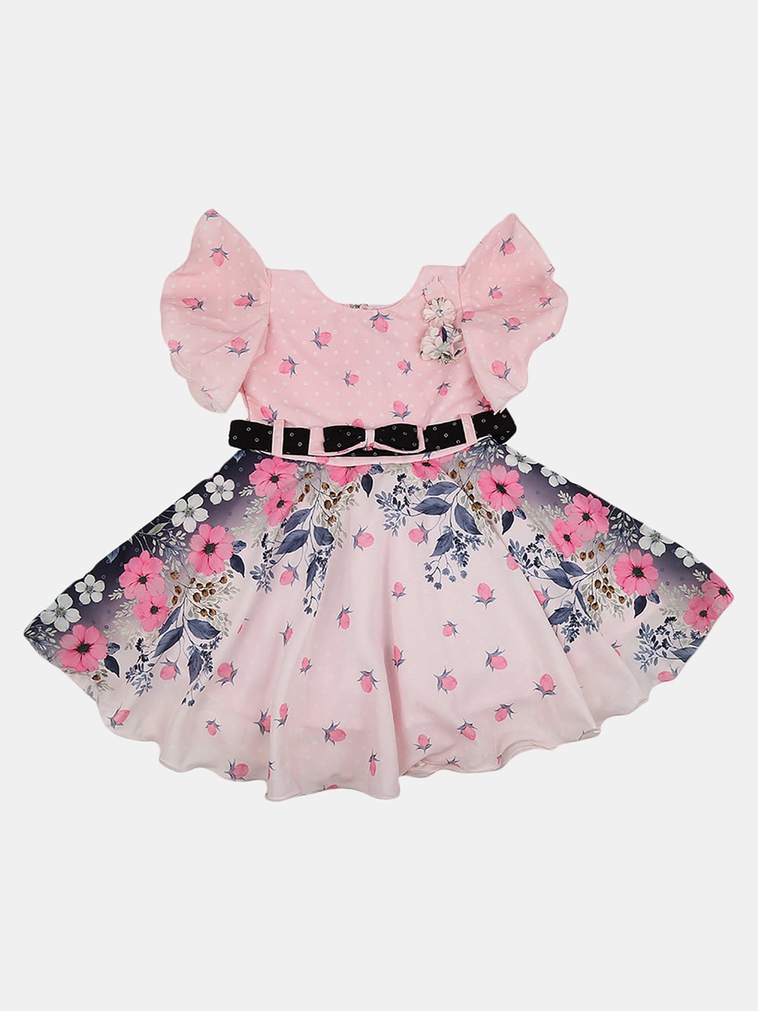 

V-Mart Girls Belted Floral Printed Cotton Dress, Pink