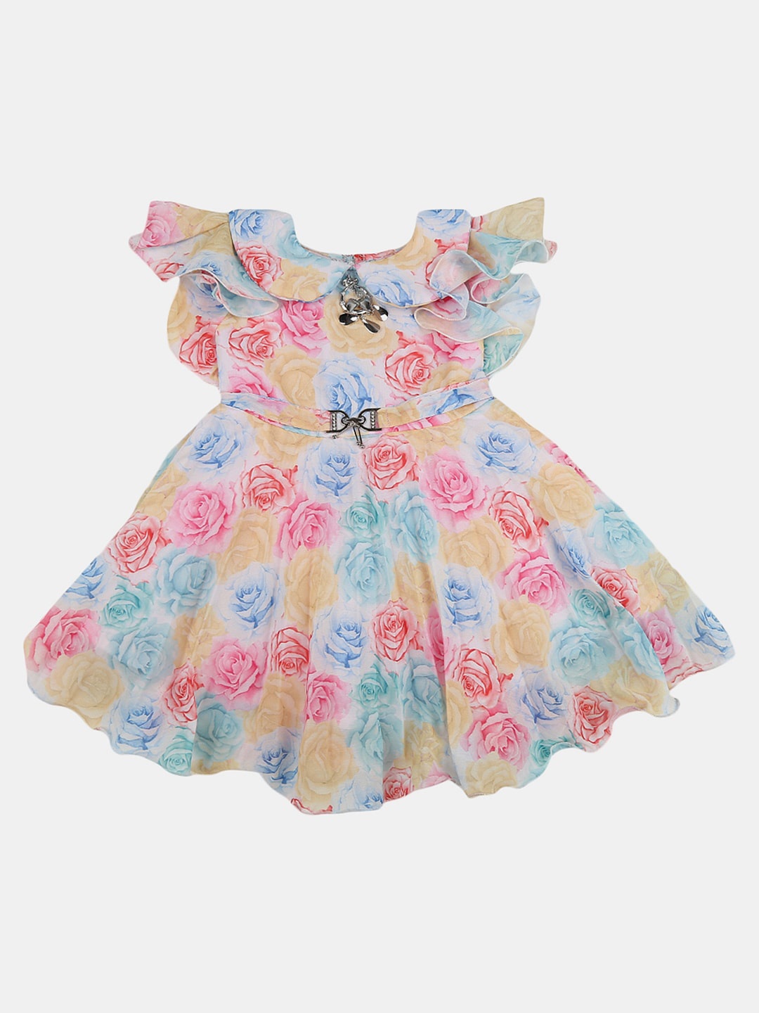 

V-Mart Girls Floral Cotton Dress, Blue