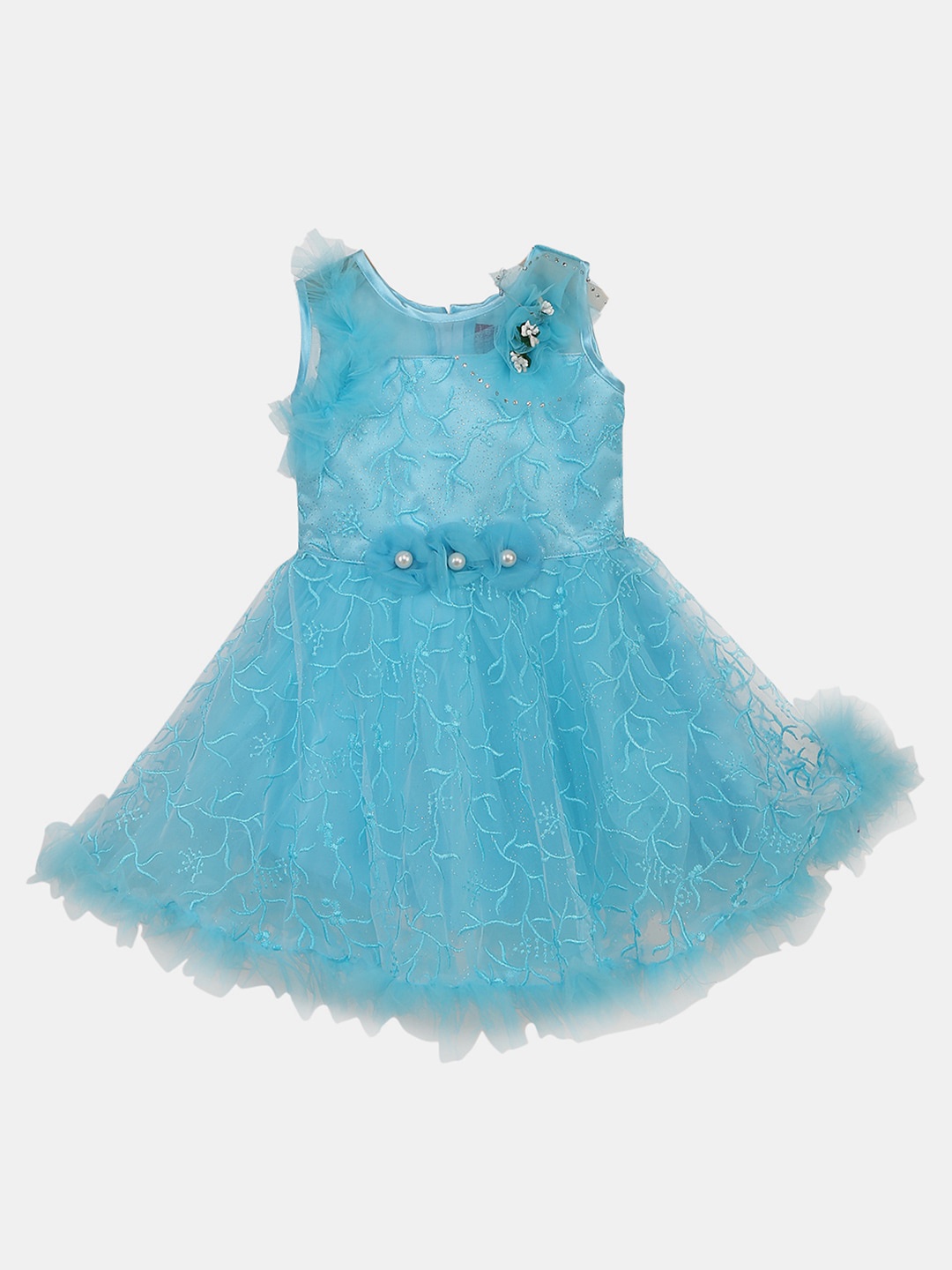 

V-Mart Girls Embellished Fit & Flare Cotton Dress, Blue