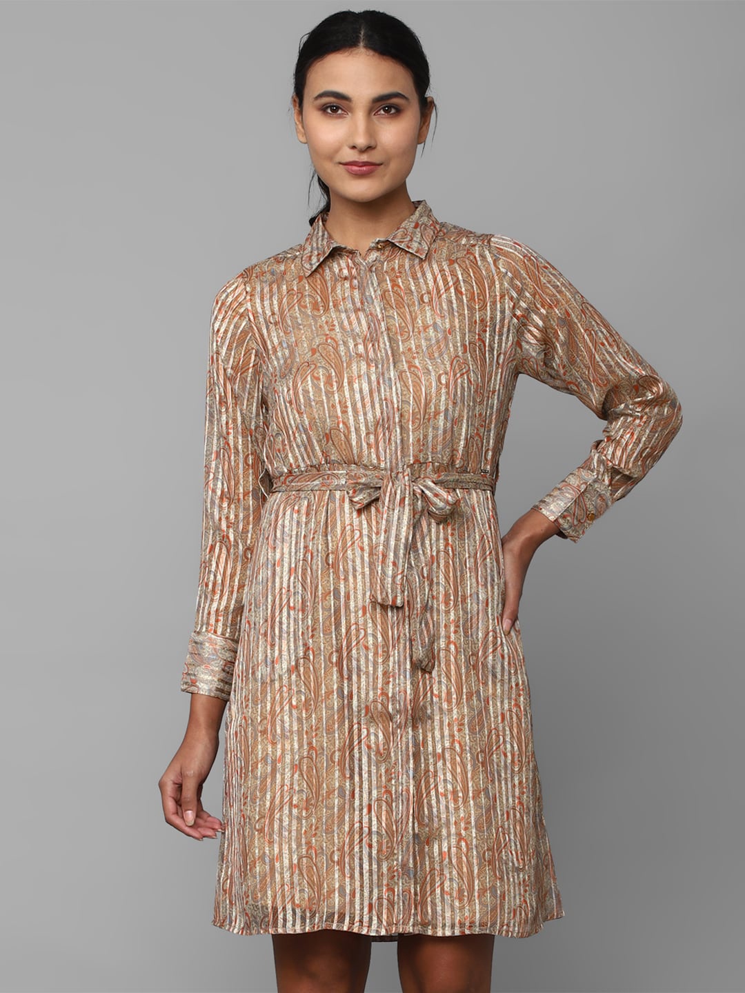 

Allen Solly Woman Ethnic Motifs Shirt Dress, Brown