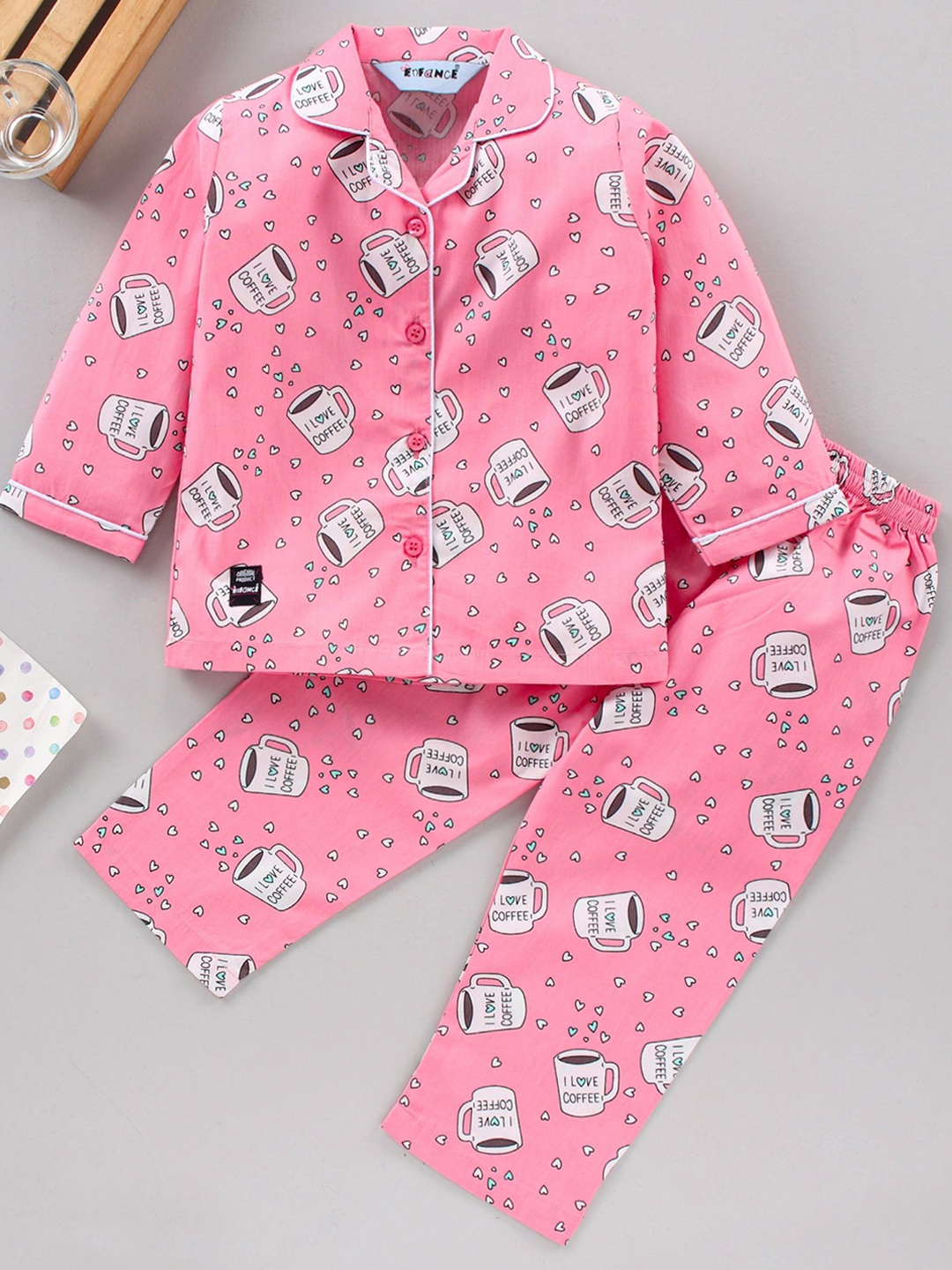 

Enfance Kids Printed Night suit, Pink