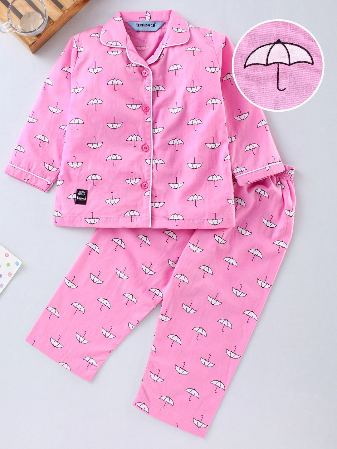 

Enfance Kids Printed Night suit, Pink