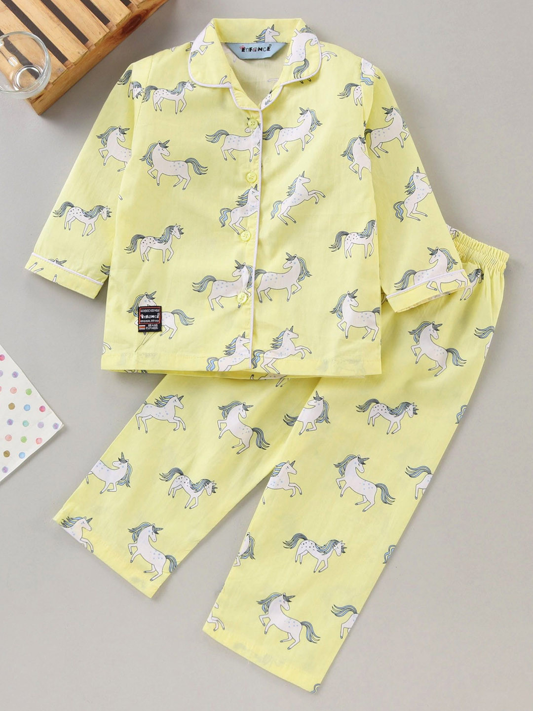 

Enfance Kids Printed Night suit, Yellow