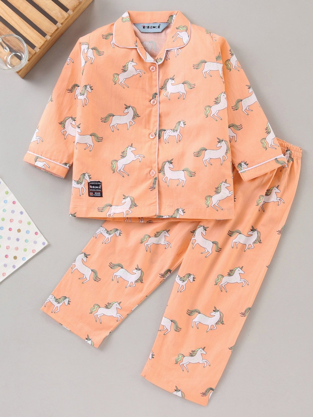 

Enfance Kids Printed Night suit, Orange
