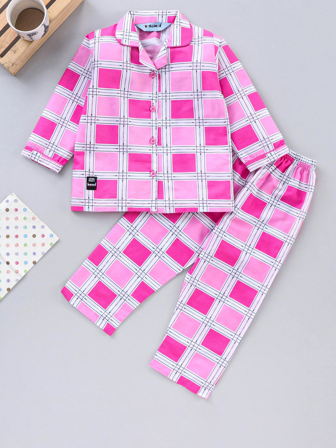 

Enfance Kids Checked Night suit, Pink