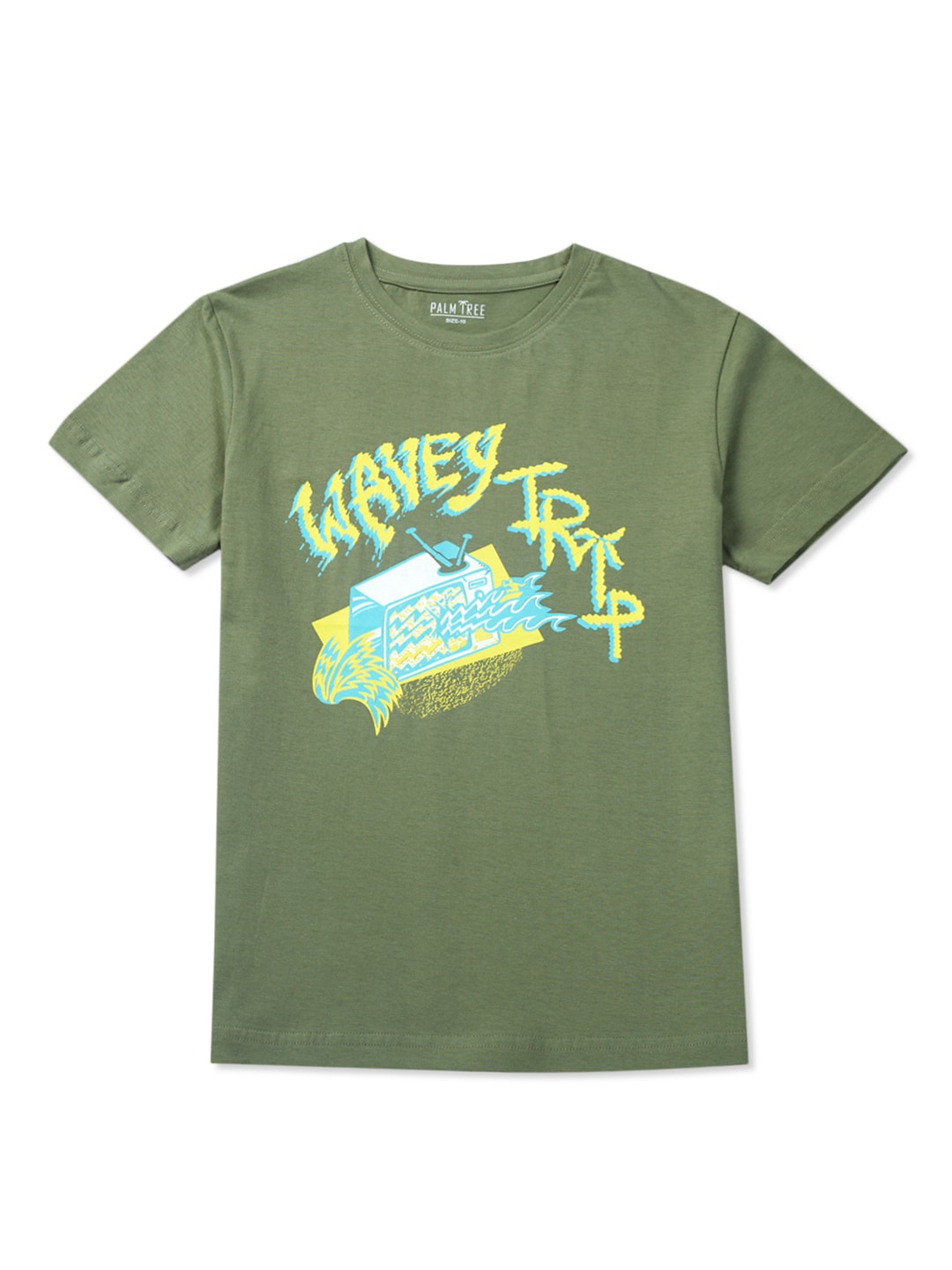 

Palm Tree Boys Graphic Printed Cotton T-shirt, Olive