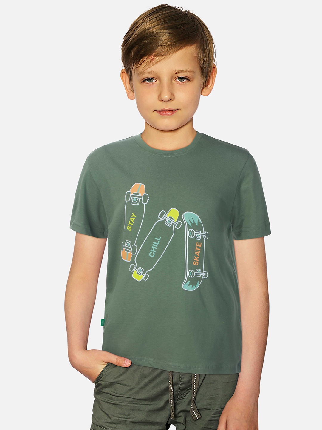 

Palm Tree Boys Printed Cotton T-shirt, Green