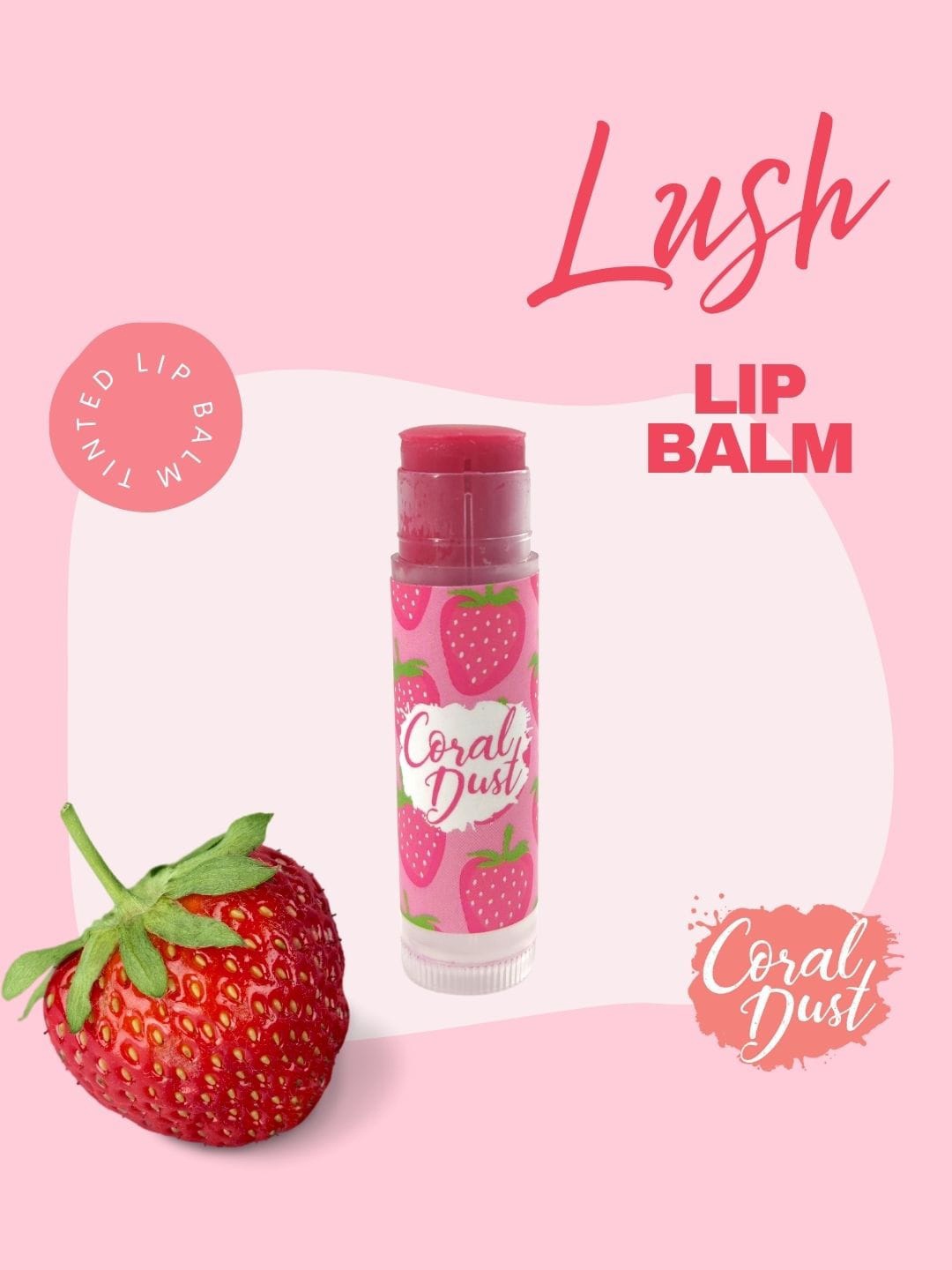 

Coral Dust Tinted Lipbalm with Almond Oil & Shea Butter 5 g - Strawberry, Pink