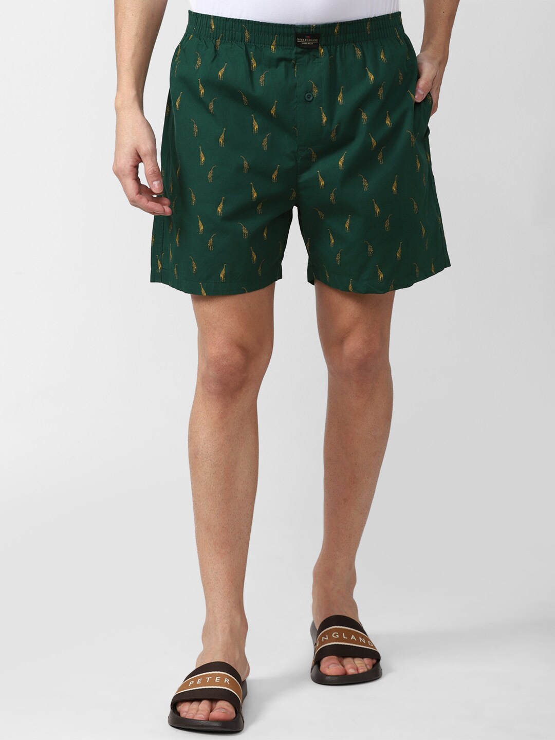 

Peter England Men Printed Pure Cotton Boxers, Green