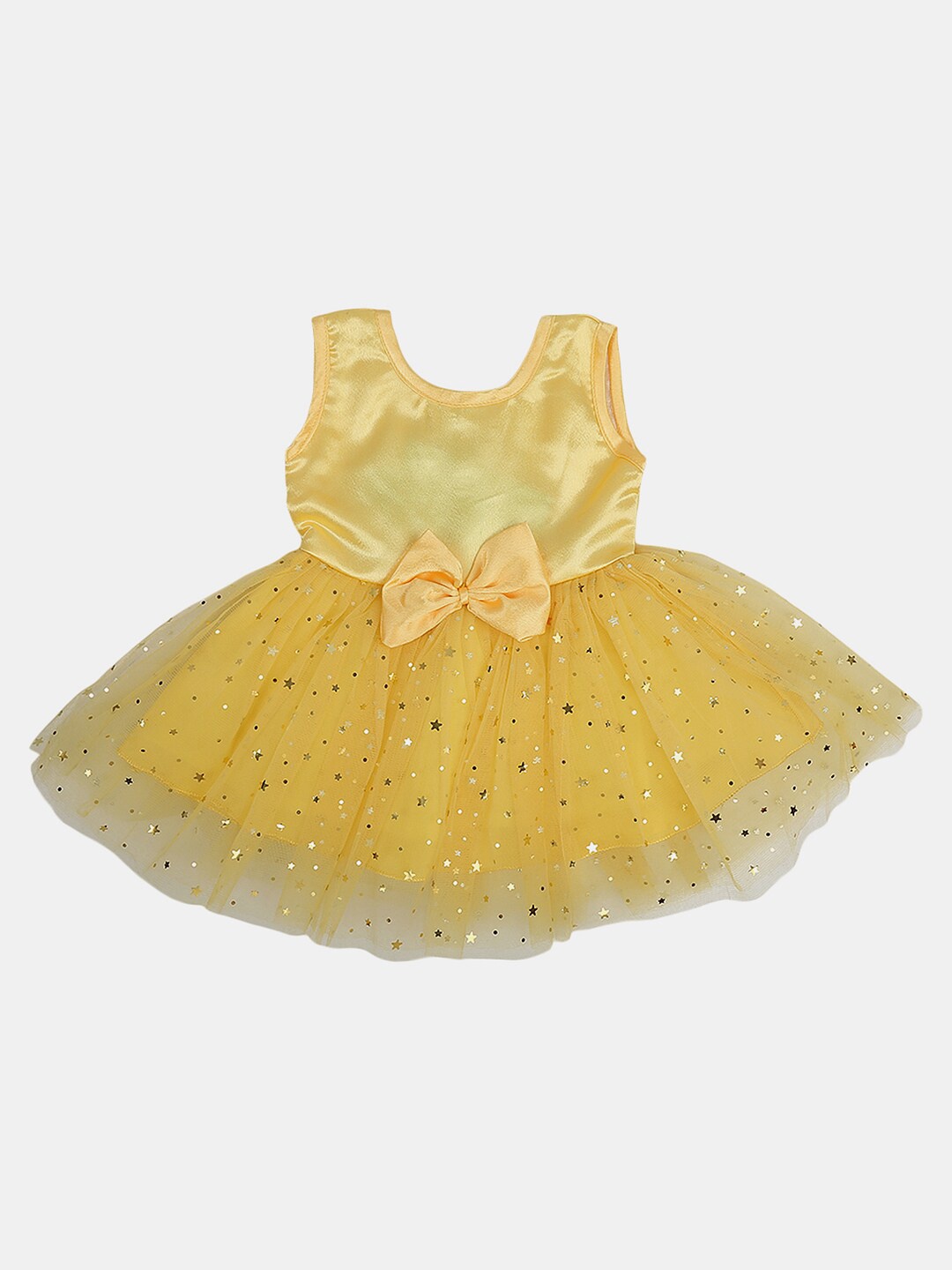 

V-Mart Infant Girls Embellished Round Neck Sleeveless Fit And Flare Cotton Dress, Yellow