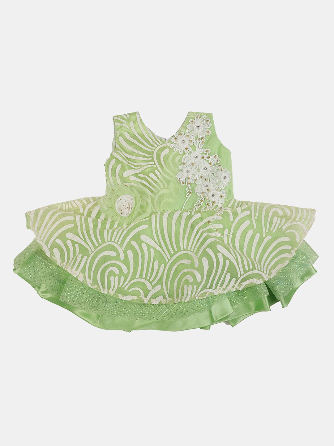 

V-Mart Infant Girls Floral Embroidered Layered A-Line Cotton Dress, Green