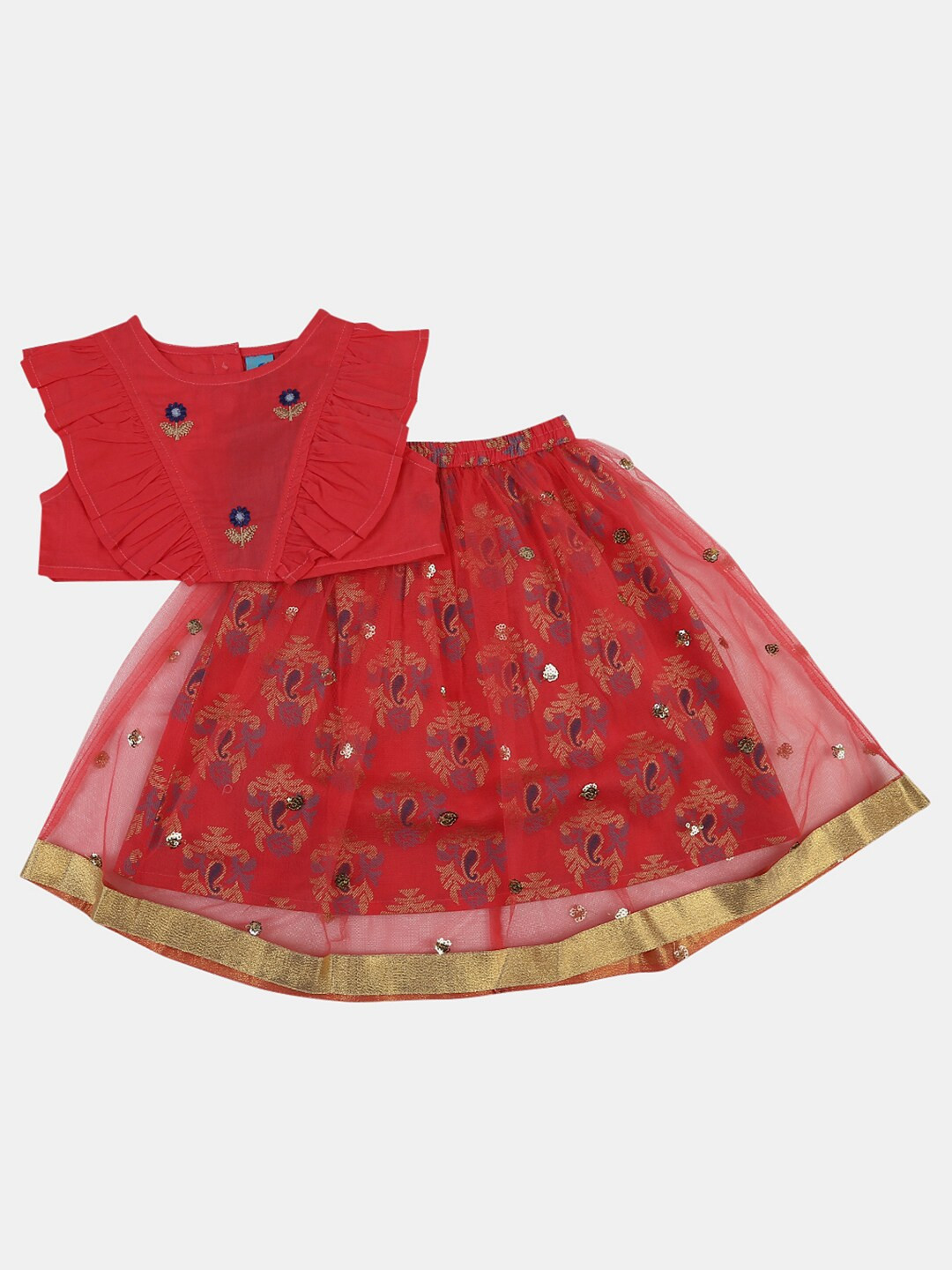 

V-Mart Girls Embroidered Top with Skirt, Red