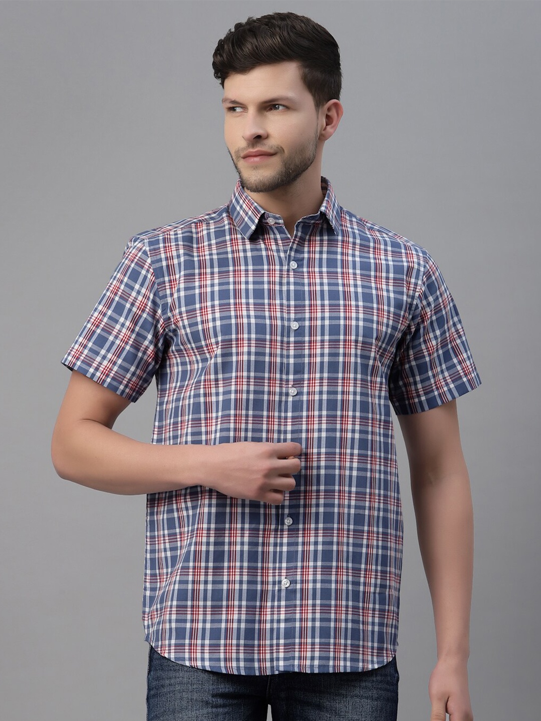 

NEUDIS Men Classic Tartan Checks Casual Shirt, Blue
