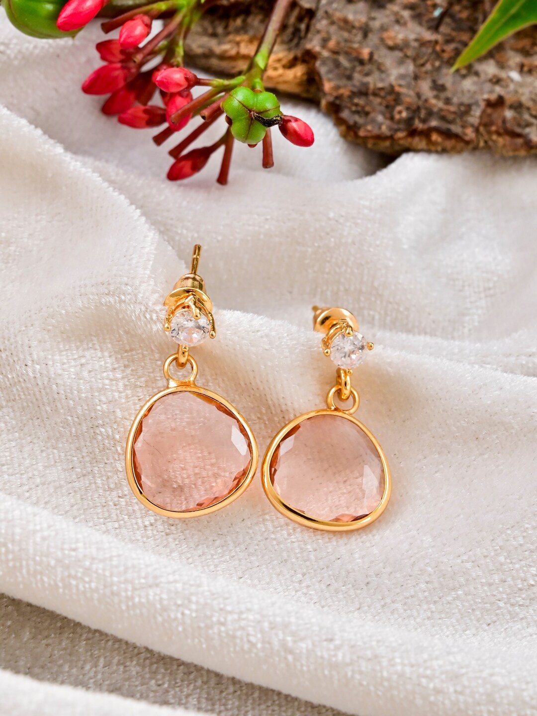 

Tistabene Gold-Plated Contemporary Drop Earrings, Pink