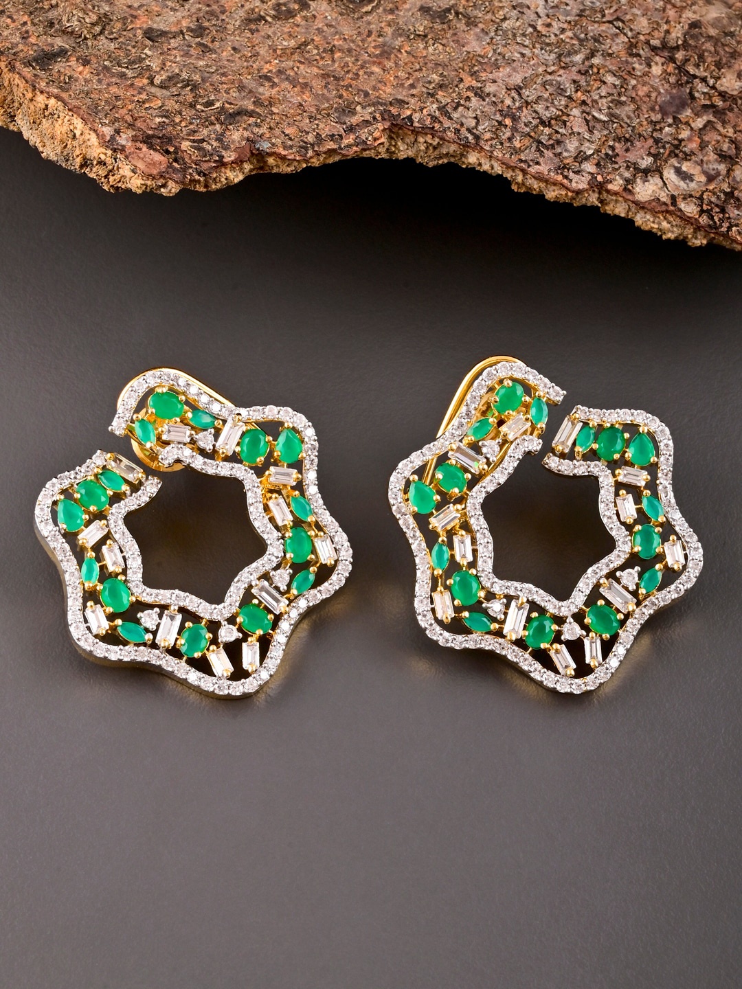 

Tistabene Gold-Plated AD-Studded Contemporary Studs Earrings, Green