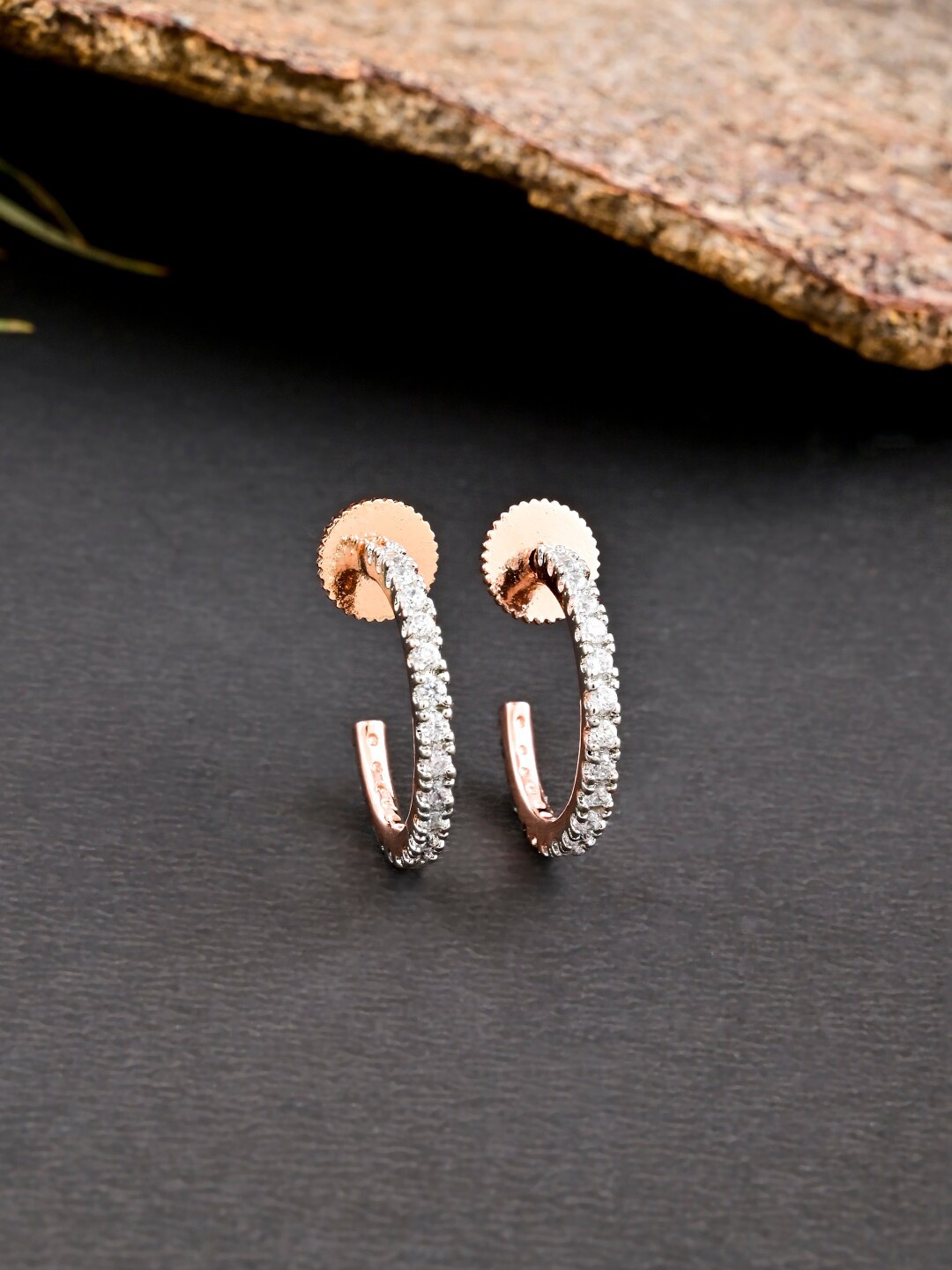 

Tistabene Rose Gold-Plated Contemporary Half Hoop Earrings, White