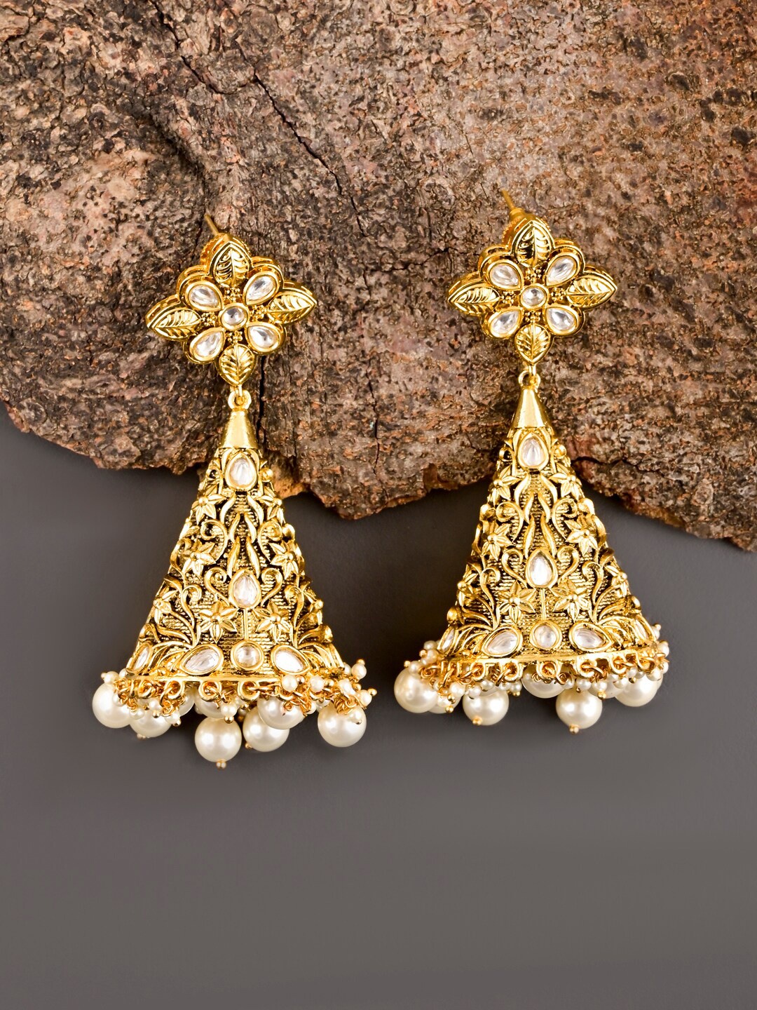 

Tistabene Gold-Plated Dome Shaped Jhumkas Earrings, White