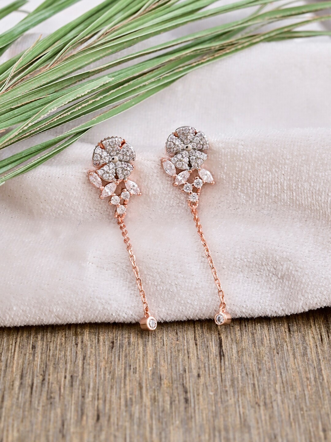 

Tistabene Rose Gold-Plated Contemporary Drop Earrings, White