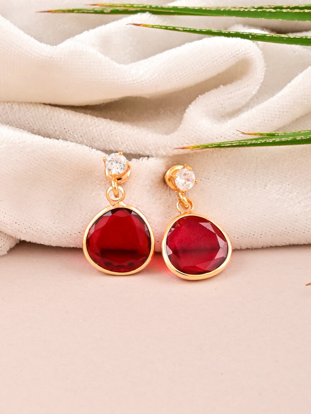 

Tistabene Gold-Plated Contemporary Drop Earrings, Red