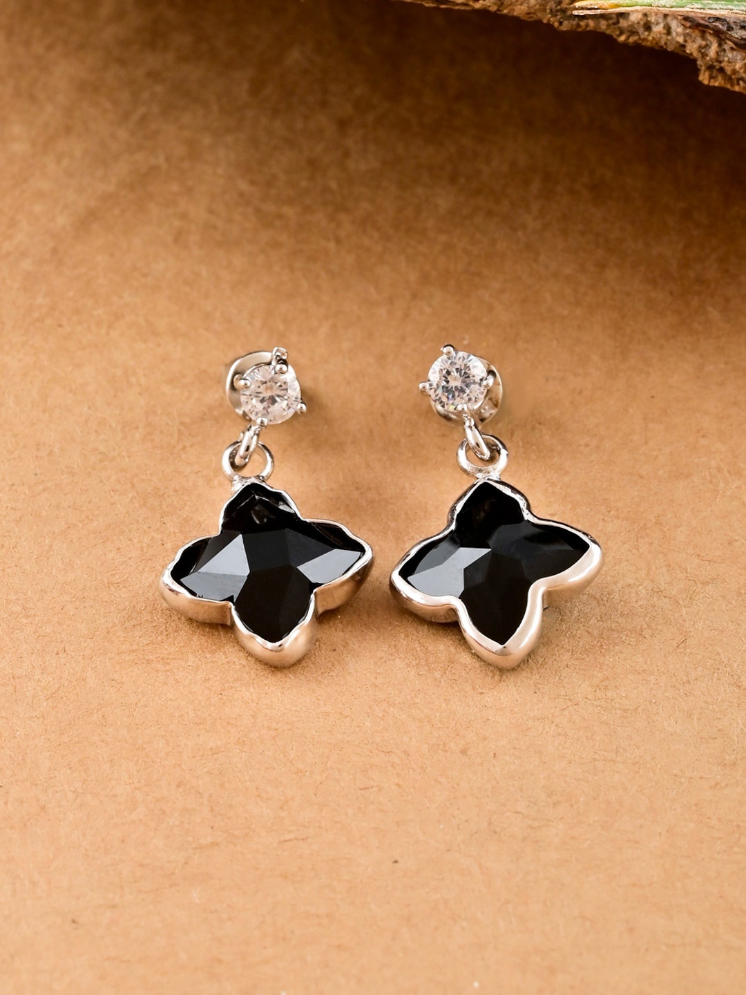 

Tistabene Silver-Plated Contemporary Drop Earrings, Black