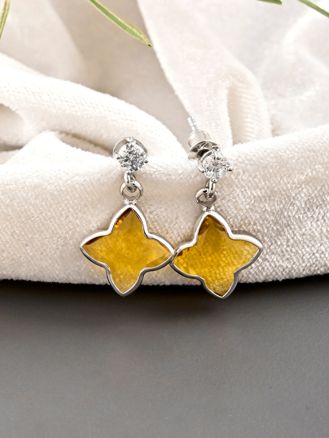 

Tistabene Silver-Plated Contemporary Drop Earrings, Yellow