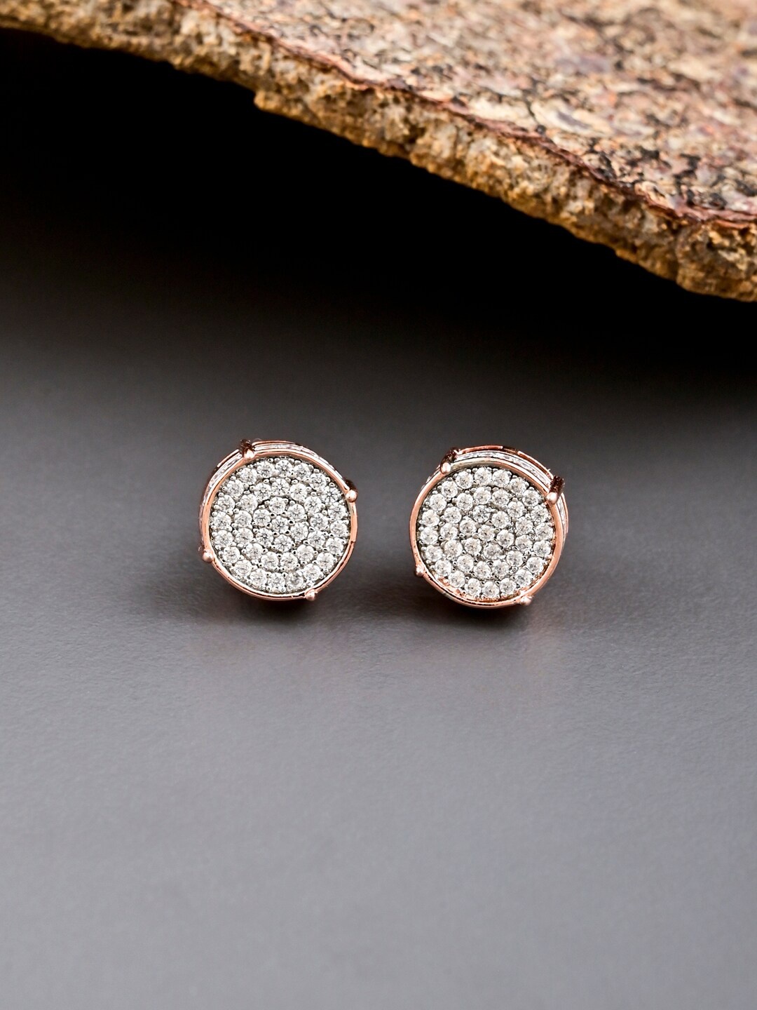 

Tistabene Rose Gold-Plated Circular Studs Earrings, White