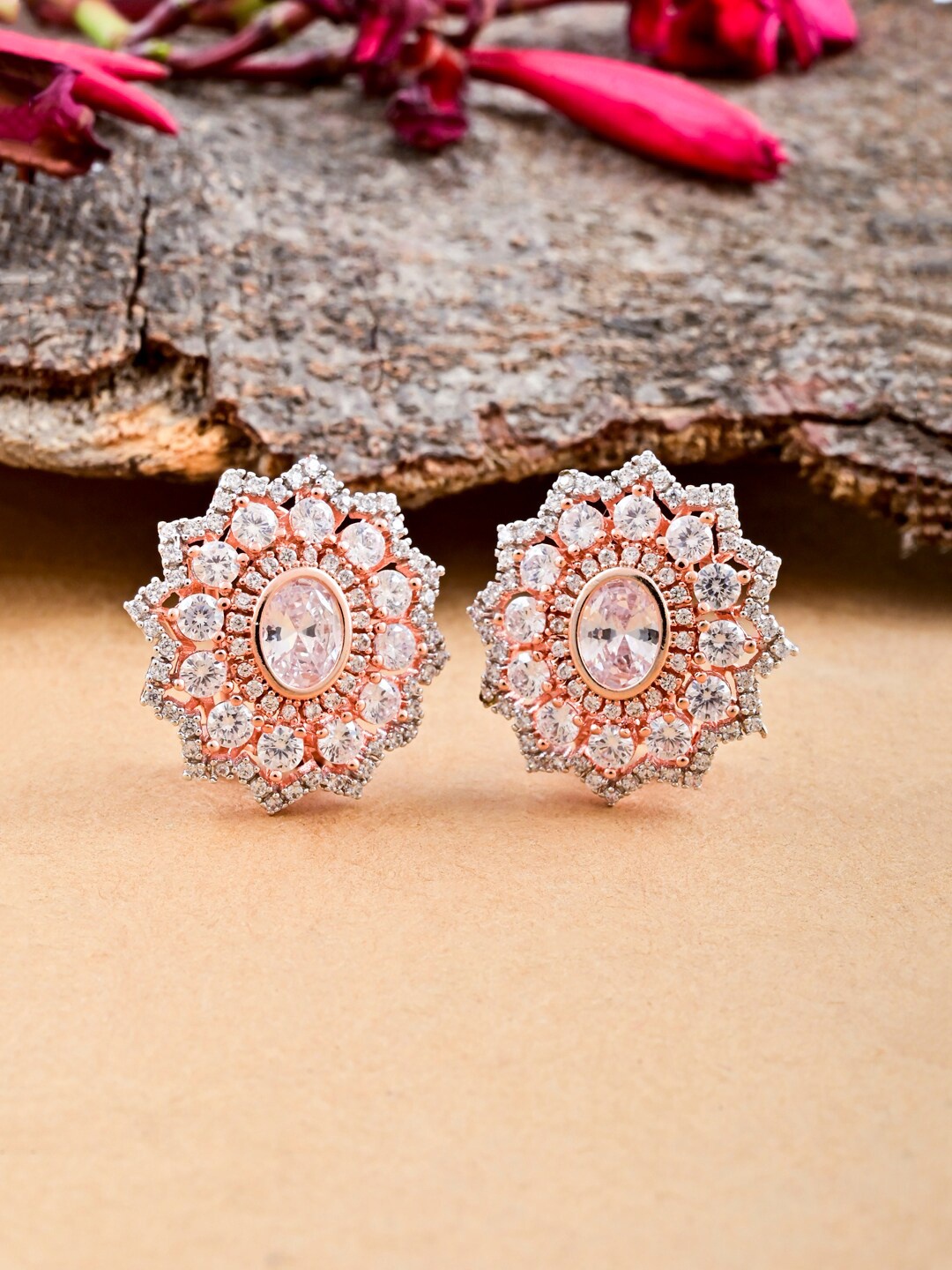 

Tistabene Rose Gold-Plated Floral Studs Earrings, White