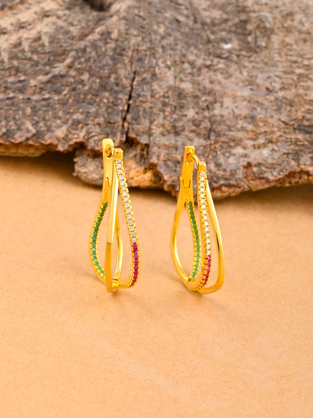 

Tistabene Gold-Plated Contemporary Hoop Earrings, Green