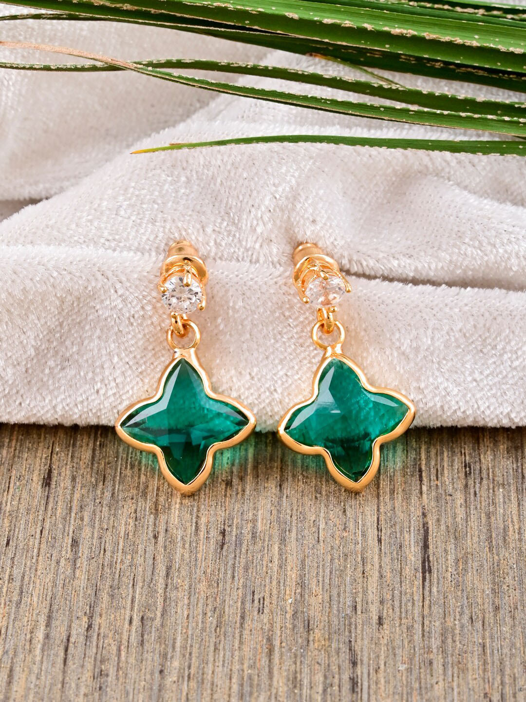 

Tistabene Gold-Plated Contemporary Drop Earrings, Green