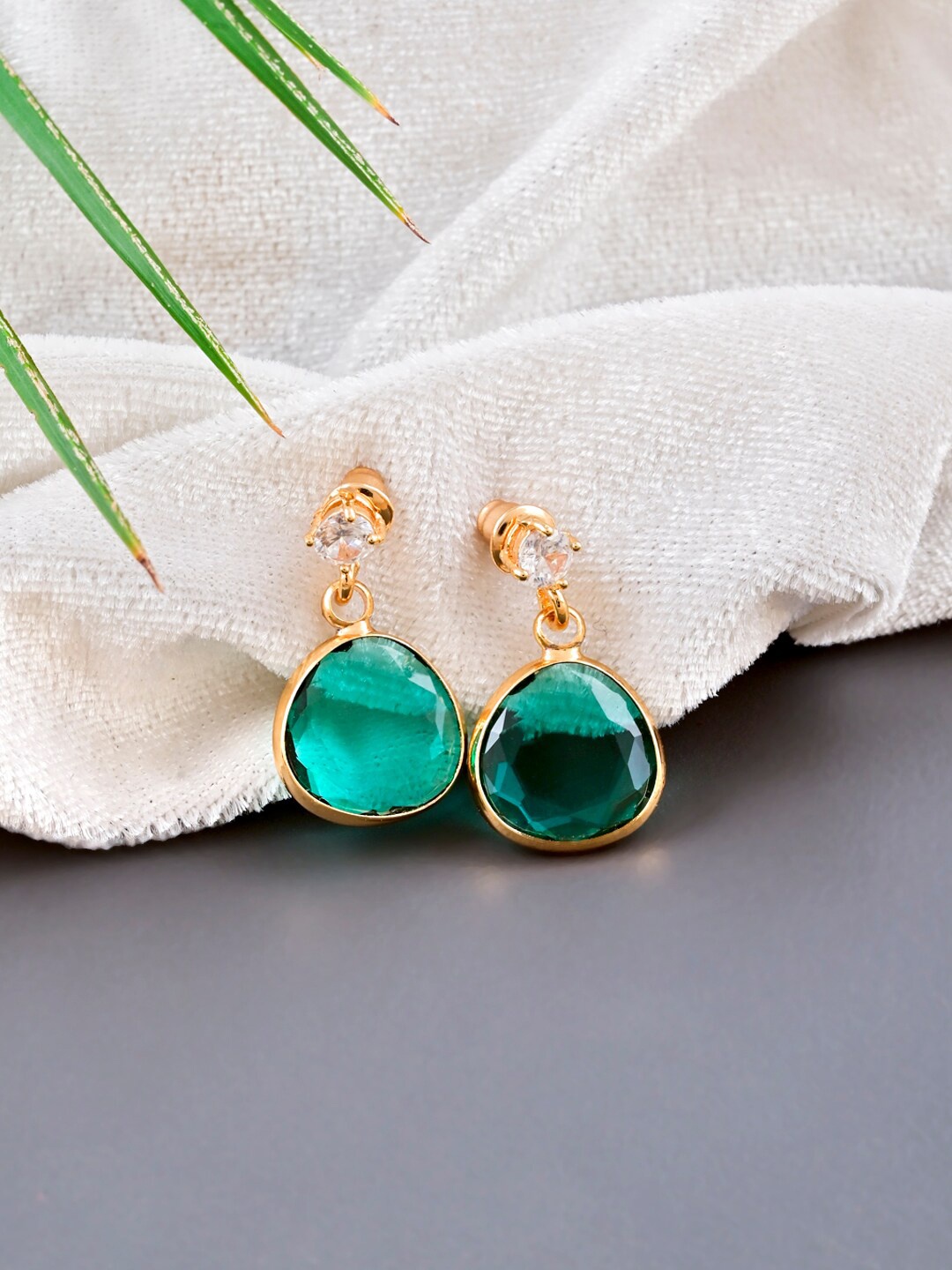 

Tistabene Gold Plated Contemporary Drop Earrings, Green
