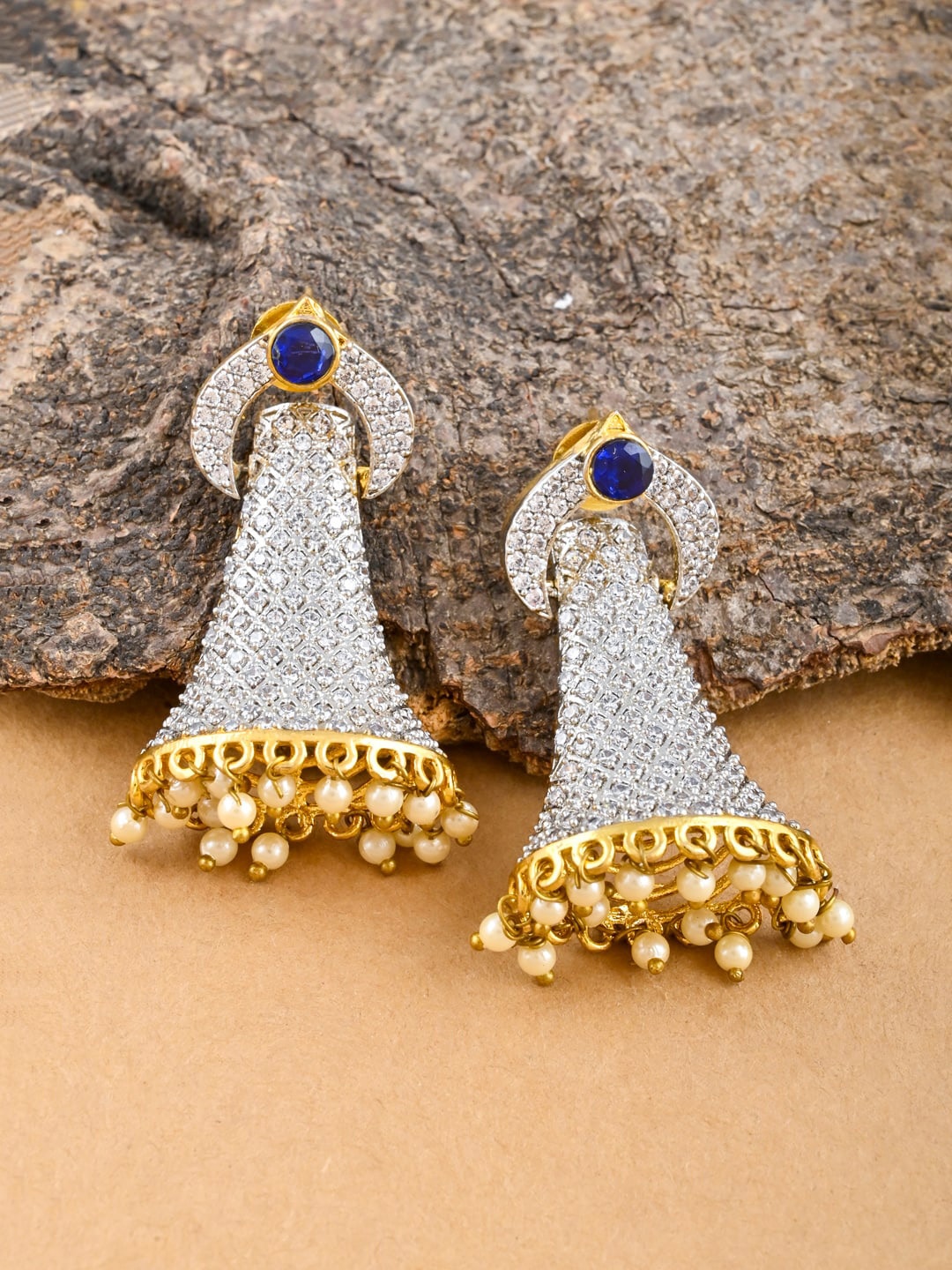 

Tistabene Gold-Plated Contemporary Jhumkas Earrings, White