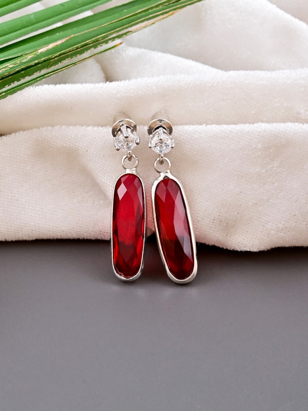 

Tistabene Gold-Plated Contemporary Drop Earrings, Red