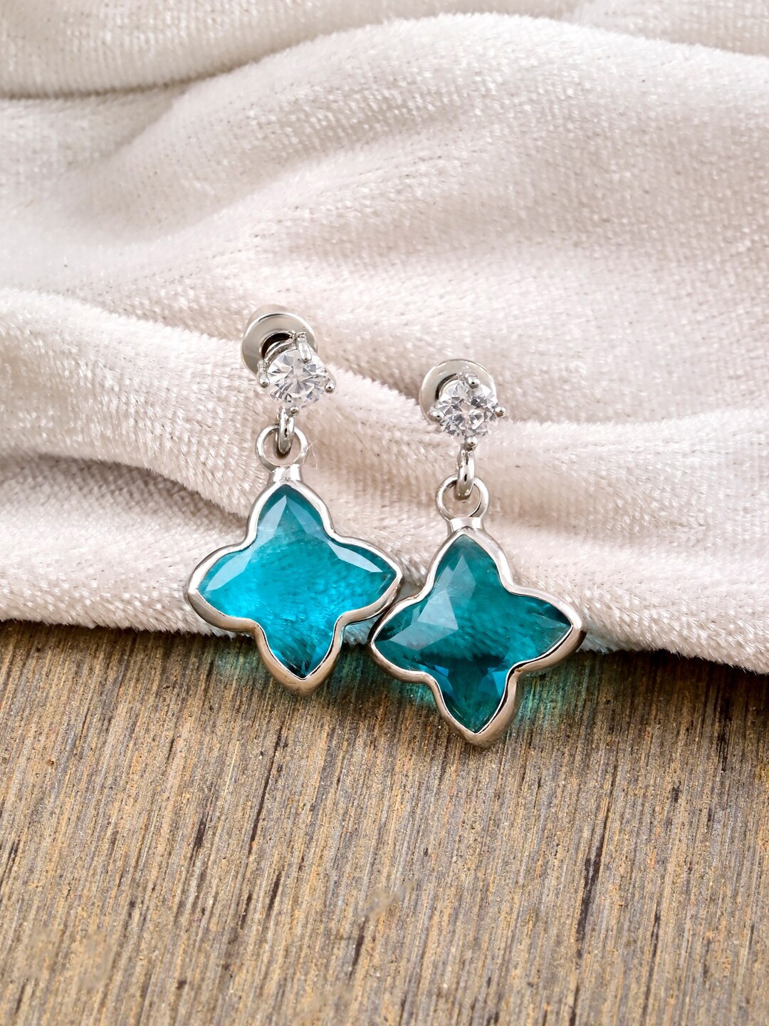 Tistabene Silver-Plated Contemporary Drop Earrings, Blue
