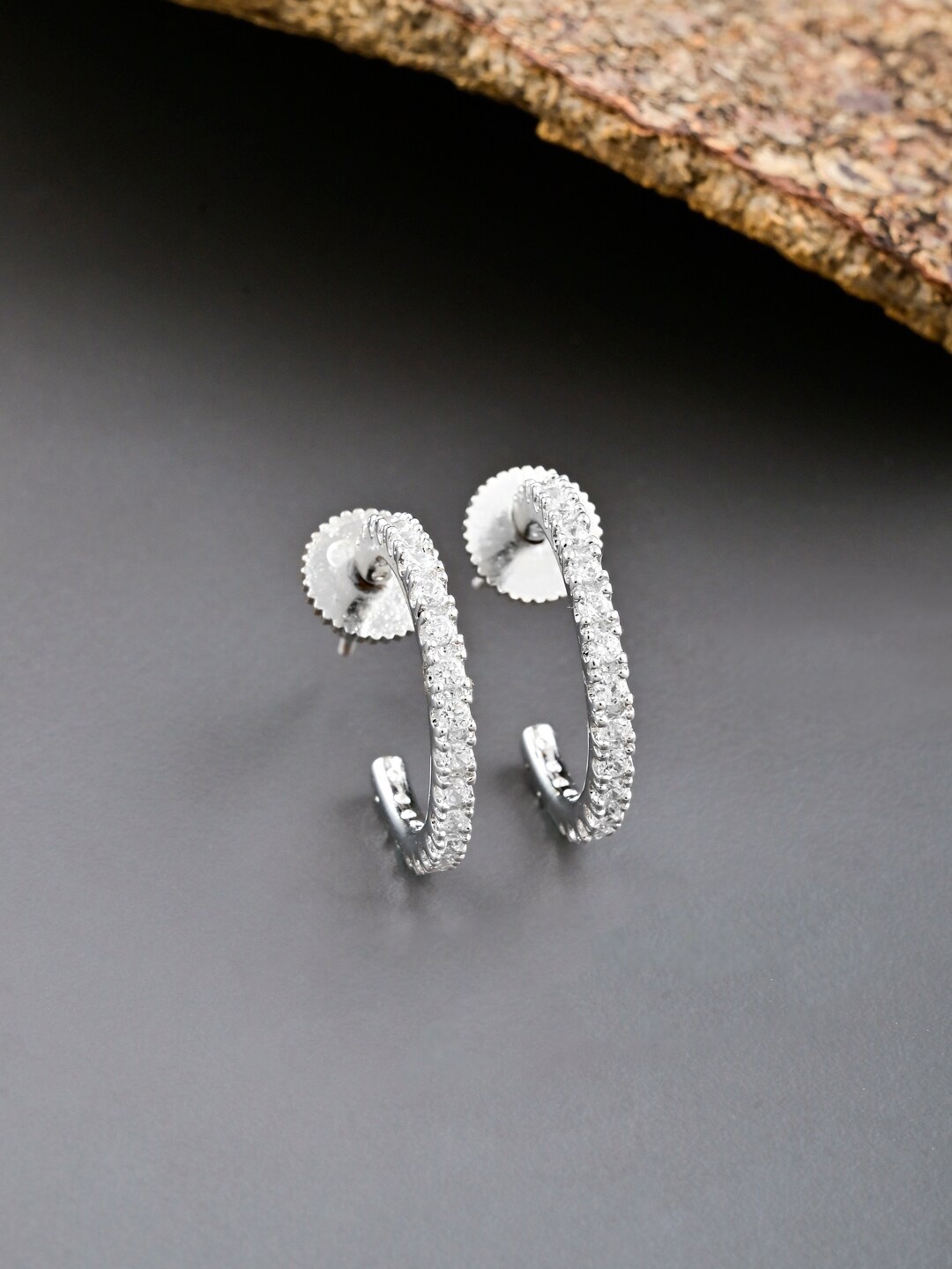 

Tistabene Silver-Plated Contemporary Half Hoop Earrings, White