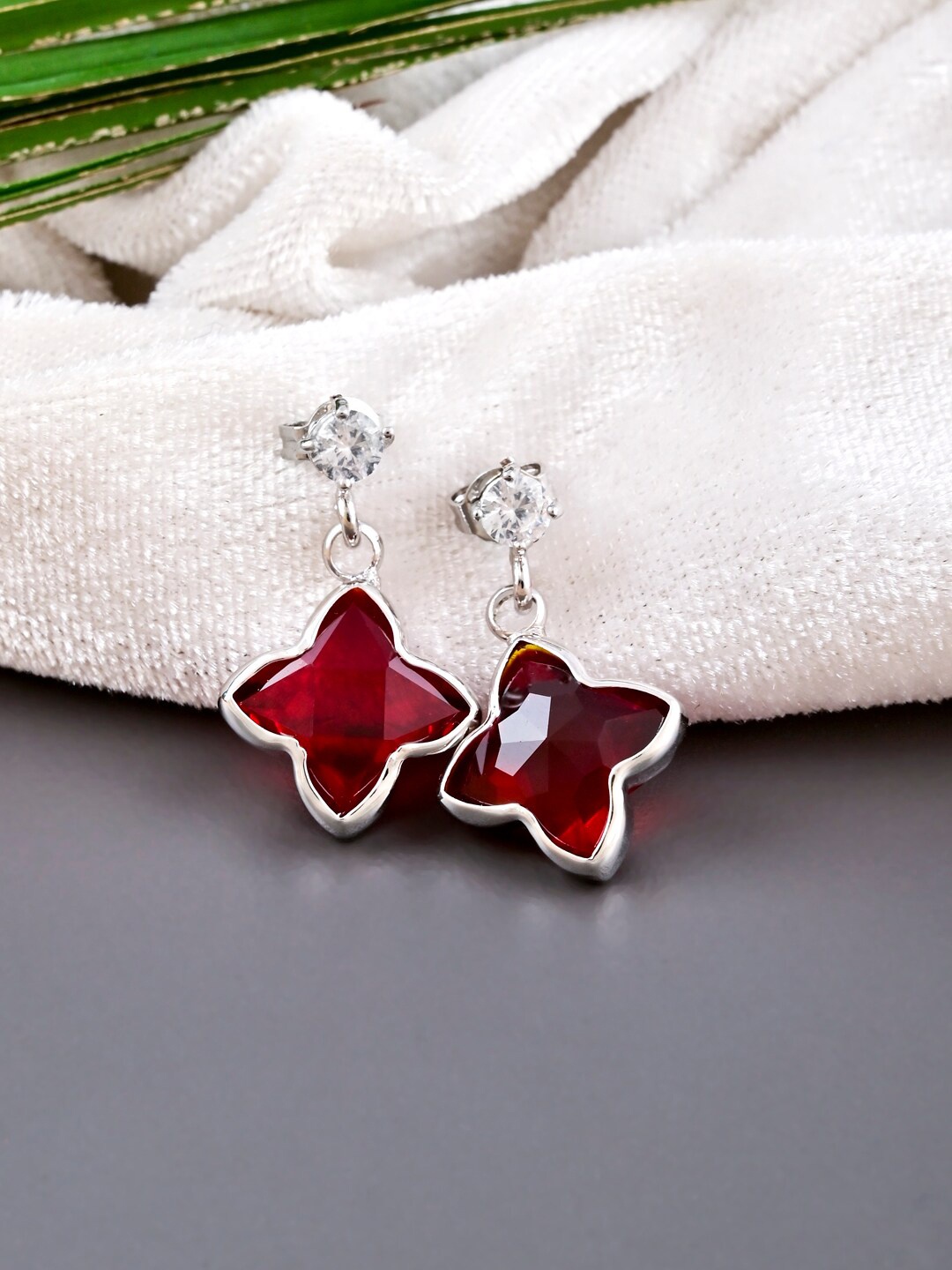 

Tistabene Silver Plated Contemporary Drop Earrings, Red