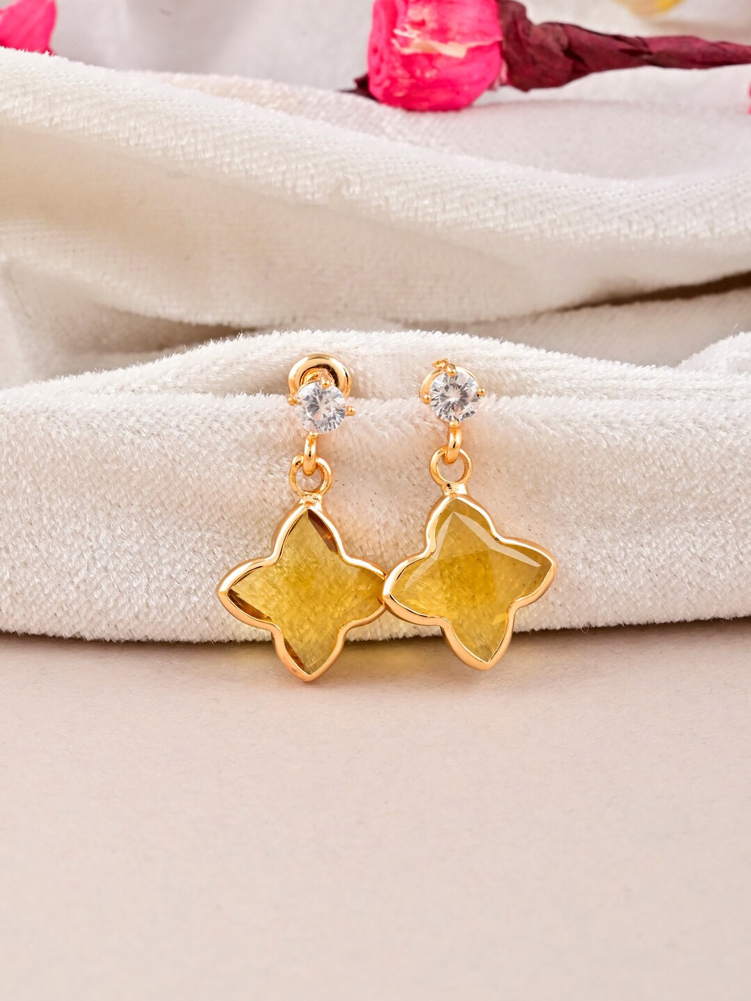 Tistabene Gold Plated Contemporary Drop Earrings, White
