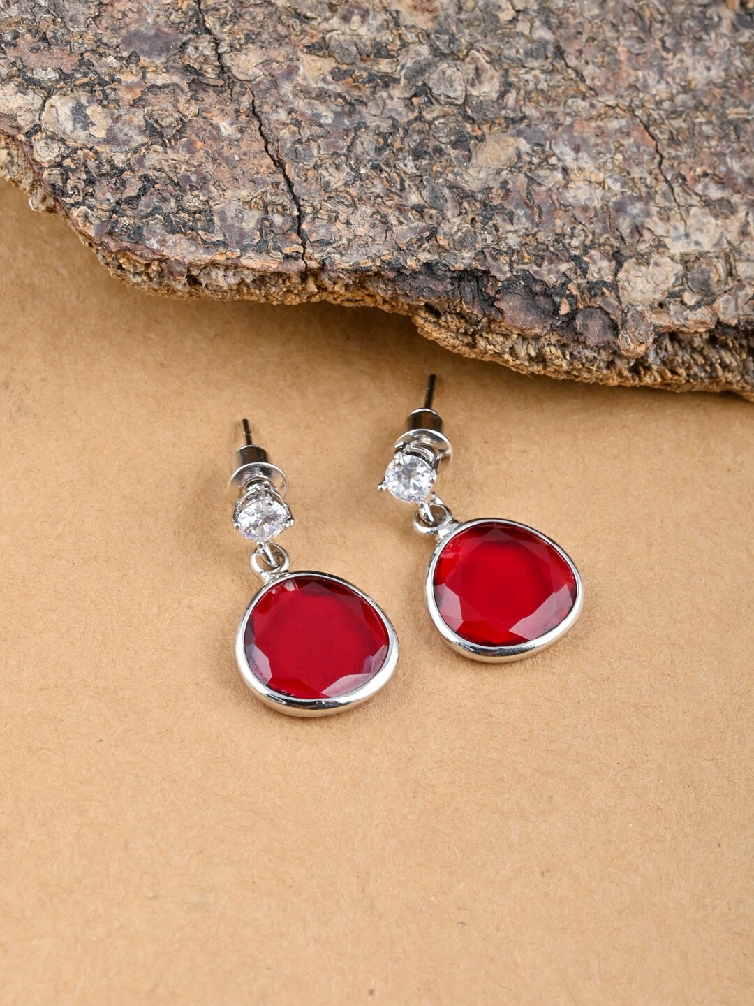 

Tistabene Silver Plated Contemporary Drop Earrings, Red