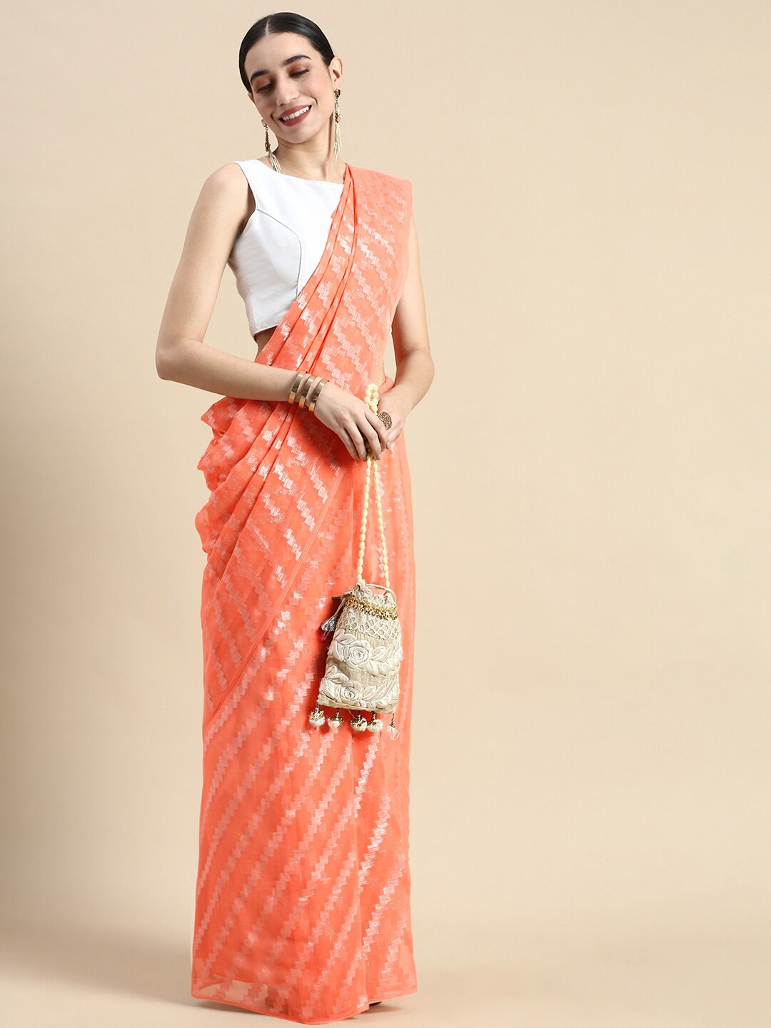 

WILORI Woven Design Zari Saree, Orange