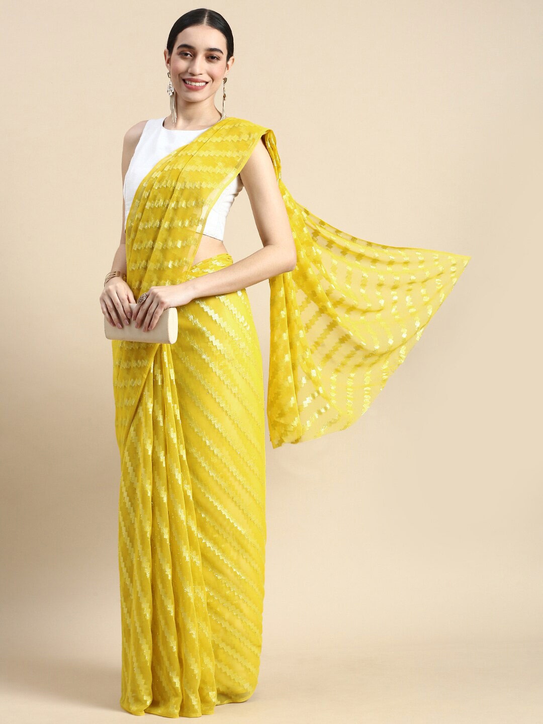

WILORI Woven Design Zari Saree, Yellow