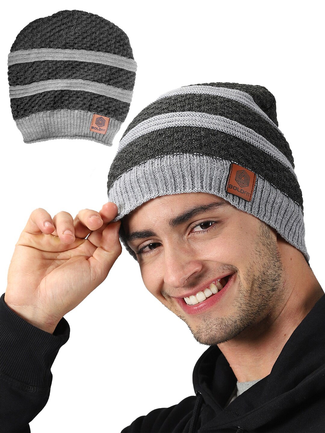 

BOLDFIT Unisex Striped Beanie, Brown